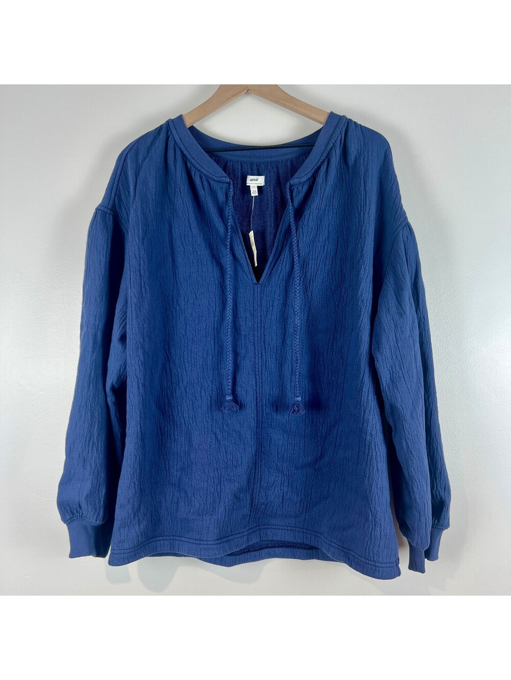 Aerie Blue Oversized Split Neck Pullover Sweatshirt Size S NWT Cotton